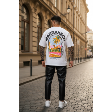 Tricou barbati alb cu imprimeu  oversize 1858 D3-1.3