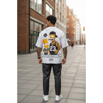 Tricou barbati alb cu imprimeu  oversize 2326 D3-2.1