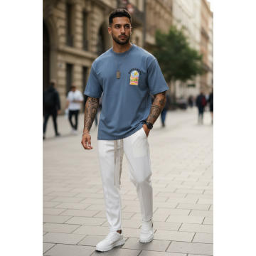 Tricou barbati albastru cu imprimeu  oversize 1858 D3-1.3