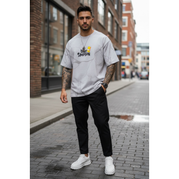 Tricou barbati gri cu imprimeu  oversize 2326  D3-2.1