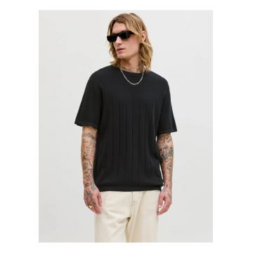 Tricou barbati la baza gatuilui - din bumbac organic - Relaxed Fit - JJEBRADLEY - Negru -
