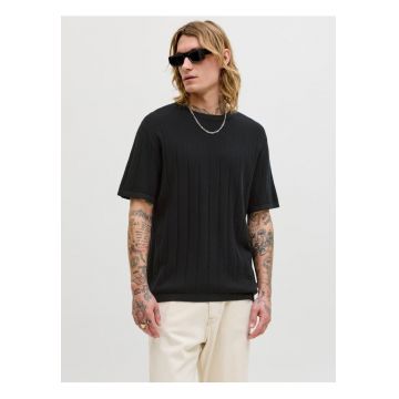 Tricou barbati la baza gatuilui - din bumbac organic - Relaxed Fit - JJEBRADLEY - Negru -
