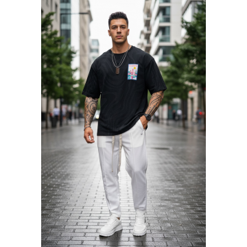 Tricou barbati negru cu imprimeu  oversize 191  D2-5.4
