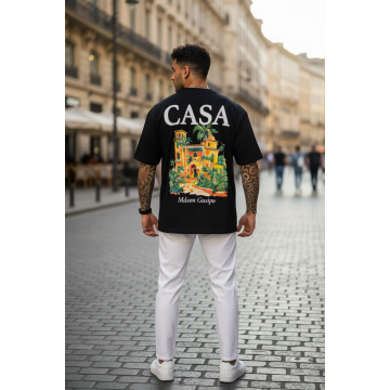 Tricou barbati negru cu imprimeu  oversize 335 D3-2.4