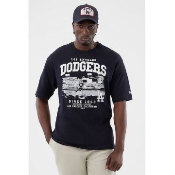 Tricou cu decolteu la baza gatului si design grafic Slub Stadium - Bleumarin