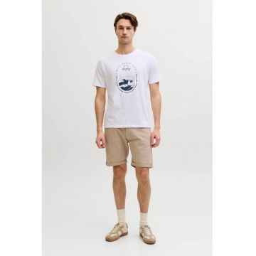Tricou cu decolteu la baza gatului si imprimeu grafic - Albastru ultramarin/Alb optic