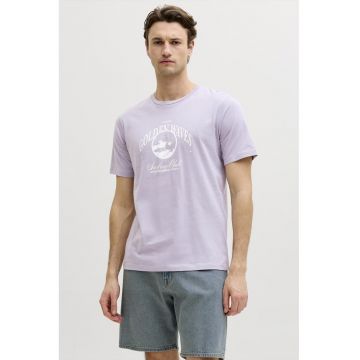Tricou cu decolteu la baza gatului si imprimeu grafic - Lila
