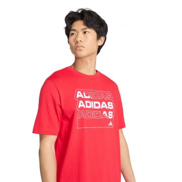 Tricou cu decolteu la baza gatului si imprimeu logo - Rosu/Alb