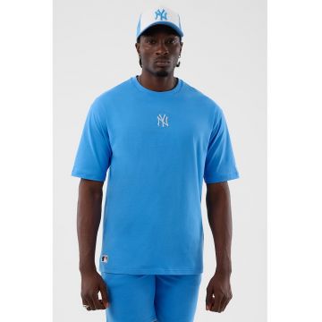 Tricou din amestec de bumbac cu decolteu la baza gatului - Turcoaz