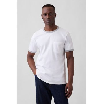 Tricou din bumbac cu buzunar pe piept - Alb