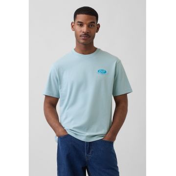 Tricou din bumbac cu imprimeu grafic pe partea din spate - Albastru deschis