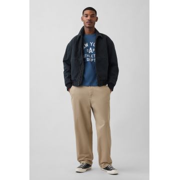 Tricou din bumbac cu imprimeu logo si text - Albastru petrol