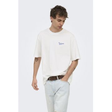 Tricou din bumbac cu imprimeu pe partea din spate - Alb/Albastru safir