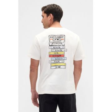 Tricou din bumbac cu imprimeu pe partea din spate - Alb fildes