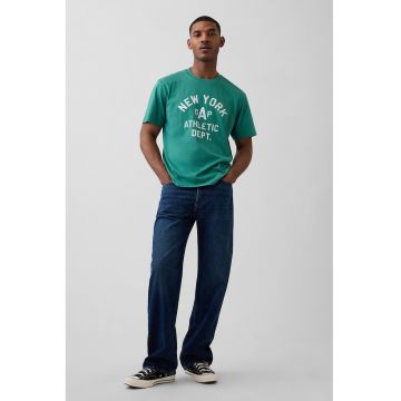 Tricou din bumbac cu imprimeu text - Verde aquamarin
