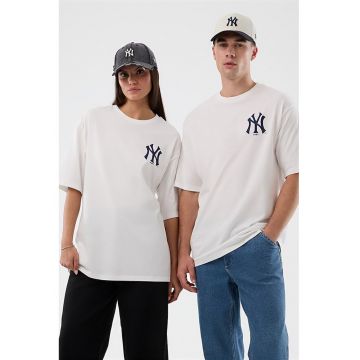 Tricou lejer din bumbac cu imprimeu pe partea din spate si model unisex - Alb