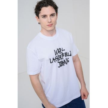 Tricou regular fit de bumbac cu imprimeu logo - Alb optic