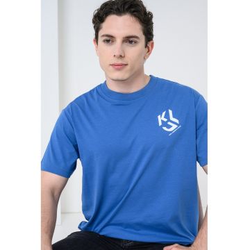 Tricou regular fit din amestec de bumbac organic - Albastru cobalt/Alb murdar