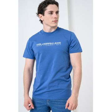 Tricou slim fit de bumbac cu imprimeu logo - Alb/Albastru prafuit