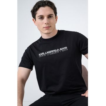 Tricou slim fit de bumbac cu imprimeu logo - Negru/Alb optic