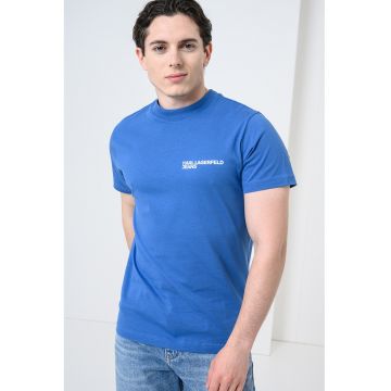 Tricou slim fit de bumbac organic cu imprimeu logo - Alb/Albastru cobalt
