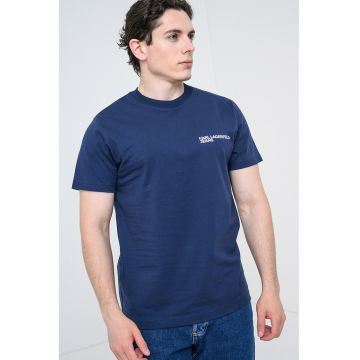 Tricou slim fit de bumbac organic cu imprimeu logo - Alb/Bleumarin