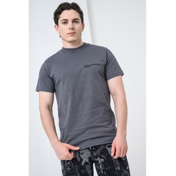 Tricou slim fit de bumbac organic cu imprimeu logo - Negru/Gri carbune