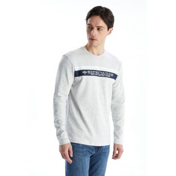 Bluza slim fit cu decolteu la baza gatului - Alb/Gri deschis melange/Bleumarin