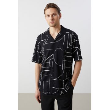 Camasa cu maneci scurte si model - Negru/Alb optic