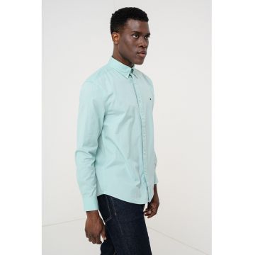 Camasa de poplin cu guler fixat cu nasturi - Verde menta