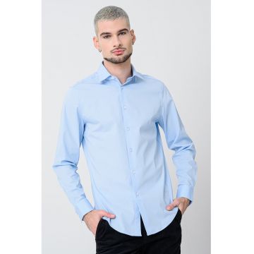 Camasa regular fit cu model uni - Albastru pastel