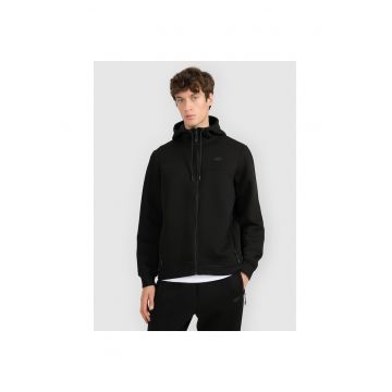 Hanorac sport barbati -  cu fermoar - gluga - 2 buzunare - negru - bumbac -