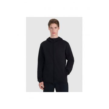 Hanorac sport barbati  gluga - fermoar - negru - material sintetic