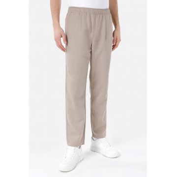 Pantaloni din amestec de in cu talie elastica - Bej deschis