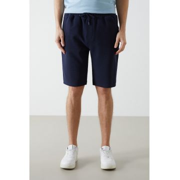 Pantaloni scurti cu buzunare cu fermoar si snur - Bleumarin