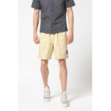Pantaloni scurti din amestec de in cu snur in talie - Verde fistic