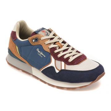 Pantofi sport PEPE JEANS bleumarin, MS40029, din material textil si piele naturala