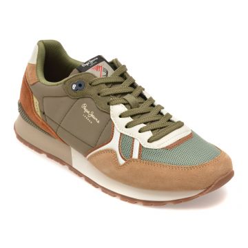 Pantofi sport PEPE JEANS verzi, MS40028, din material textil si piele naturala