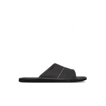 Papuci barbati -  piele naturala - negru - Negru