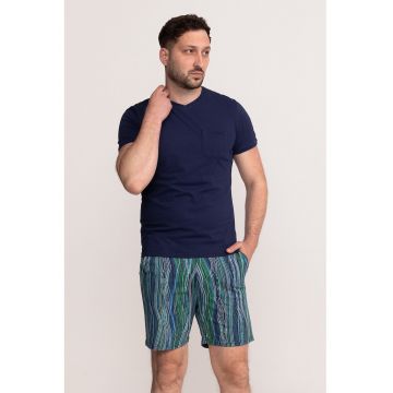 Pijama scurta cu decolteu in V Noah - Verde/Violet/Bleumarin