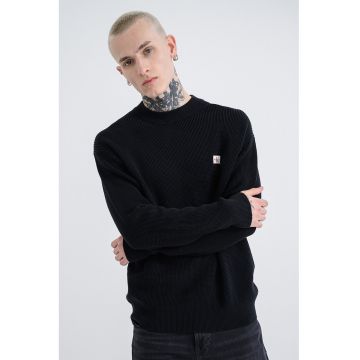 Pulover tricotat cu aplicatie logo discreta - Bleumarin