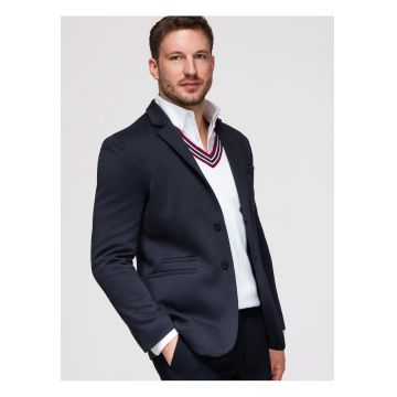 Sacou Barbati - Croiala Slim - Material Tricotat cu Bumbac - Bleumarin