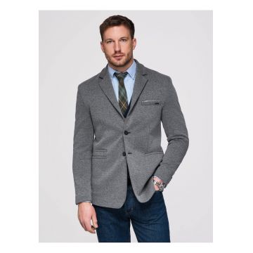 Sacou Barbati - Croiala Slim - Material Tricotat cu Bumbac - Gri inchis