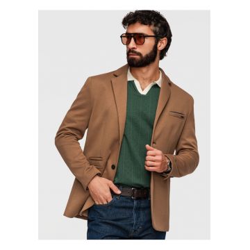 Sacou Barbati - Croiala Slim - Material Tricotat cu Bumbac - Maro deschis