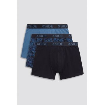 Set de boxeri din amestec de bumbac - 3 perechi - Negru/Albastru inchis/Albastru indigo