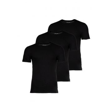 Set de tricouri slim fit din bumbac cu decolteu la baza gatului - 3 piese - Negru