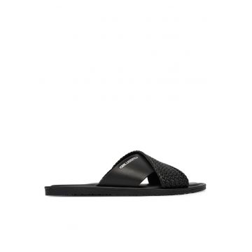 Slapi barbati -  piele naturala - negru -