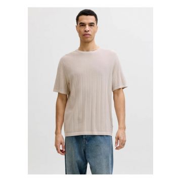 Tricou barbati la baza gatuilui - din bumbac organic - Relaxed Fit - JJEBRADLEY - Crem -