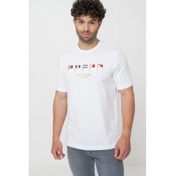 Tricou cu decolteu la baza gatului si detalii brodate - Rosu/Maro deschis/Alb optic