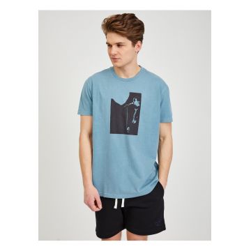 Tricou cu imprimeu grafic si decolteu la baza gatului -